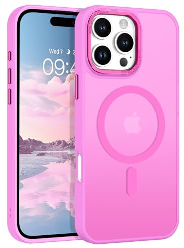 Telaso Cover per iPhone 16 Pro Max, Compatibile con MagSafe, Custodia Traslucida Opaca Posteriore, Protettiva Sottile Antiurto Anti-impronta Resistente ai Graffi Cellulare Case, Rosa Fucsia