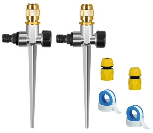 SUCANY Irrigatori Automatici Da Giardino In 100% Metallo Per Cortile,Con Base A Punta,0-360 ° Ugello di Ottone Regolabile,Per l'agricoltura,il prato,i parchi e l'irrigazione della cintura verde(2 Set)