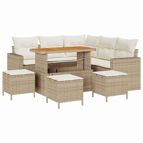 vidaXL 9-teiliges Garten-Sofa-Set mit Kissen in Beige aus Poly Rattan. UV-beständig und wasserdicht, modernes und stylisches Design für Terrasse, Balkon oder Lounge-Bereich.