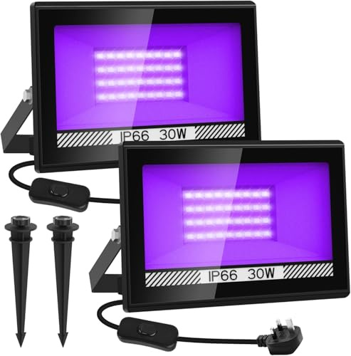 NATPOW UV Lights, 30W UV Floodlights Black Lights LED,395nm IP66 Waterproof Stage Light Decoration Lighting for Fluorescent Party, Christmas, Disco,Halloween,Bar,Aquarium(2 Pack)