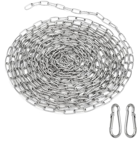 Edelstahlkette Meterware 1.5mm, 6m Stahlkette Gliederkette Edelstahl mit Karabiner zum Aufhängen Kette für Hundekette, Ankerkette, Wäschekette Metallkette Schwenkkette Garten Sicherungskette
