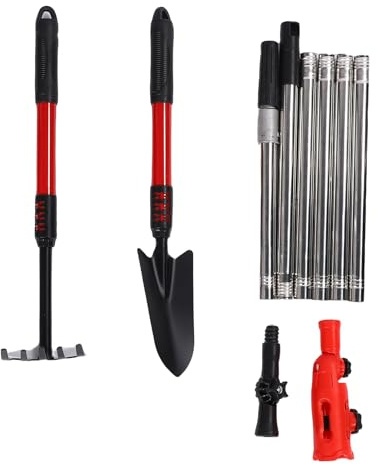 Greensen Rastrello per Grondaie, Pulitore Grondaie 2 Adattatori Angolari Rotanti Asta Estensibile 1,7m Costruzione in Acciaio al Carbonio per Rimozione Foglie e Pulizia Tetti