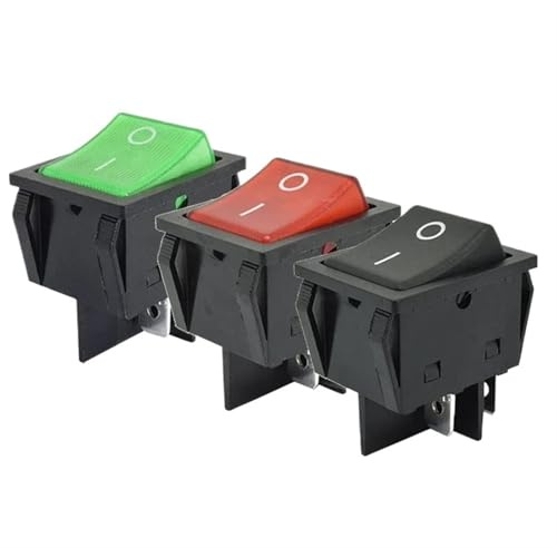 KCD4-201 30x22 30A 250VAC Hochleistungs-KCD4-Wippschalter 20A 250VAC DPST EIN AUS Rastend 12V 220V Rot Grün Blau LED Beleuchtet 20St(Black No Light,20A 250VAC_12V)