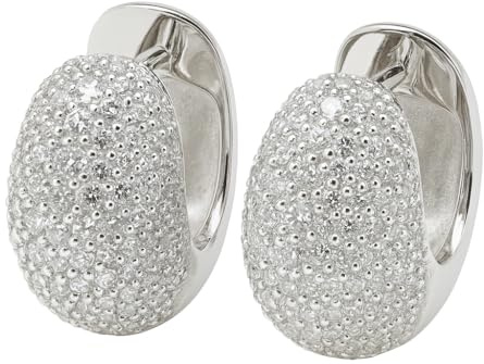 ELEDORO Damen Creolen Ohrringe Silber 925 rhodiniert mit Zirkonia – Pavé-Klappcreolen 18 x 12 mm – Massiv & hochwertig – Funkelnder Ohrschmuck – In Geschenkbox