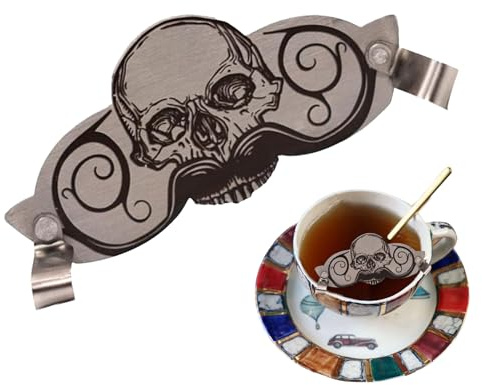 Bart Trinkschutz - Edelstahl Schnurrbart Protector für Kaffeetassen, Bier- und Teetassen | Skull Motiv, witzige Bartabdeckung für Getränke, praktisches Küchenzubehör, für Männer und Erwac