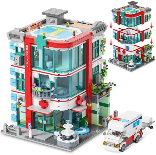 Bilinavy City Hospital Building Block Set, Architecture Building Set for Adults with Ambulance, Miniature Hospital World, Detailed Craftsmanship & Immersive Roleplay for Collectors & Gifts, 1888Pcs