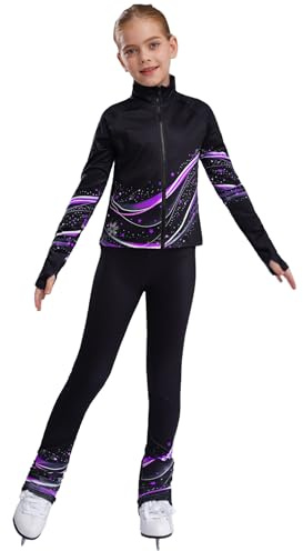 JIZYO Eislaufbekleidungssets Mädchen Eiskunstlauf Anzug Thermo Anzüge Trainingsanzug Hose Leggings Polarfleece Jacke Warm Teilsportanzug Eislauf Sport Turnen Tanz