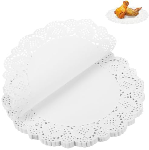 Tortenspitze, Tortenspitzen Rund 24 cm, Tortenunterlage Rund, Tortenpapier, 50 Stück Ölabsorbierendes Papier für Torten, Rundes Backpapier für Küche und Konditorei, Weiß