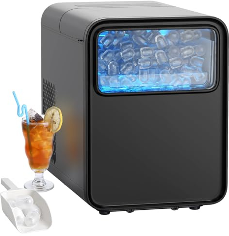 QEXREED Eiswürfelmaschine, 9 Würfel in 6 Minuten fertig, 12KG/24H | Eiswürfelbereiter Ice Cube Maker, Eiswürfelmaschine Klein mit Tragbarem Griff und Korb, 2 Eiswürfel-Größen, Selbstreinigendes
