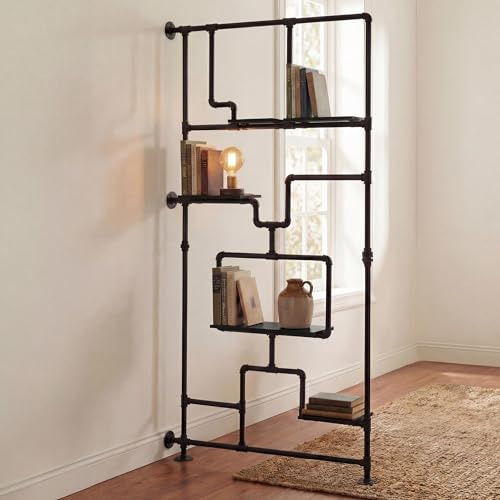 Mendler Raumteiler mit Regal HWC-P10 203x100x20cm Metall - schwarz | Wohnregal, Ablageregal, Industrial, Melamin, MVG