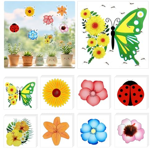 56 Stück Fenster Fliegenfalle für Innenbereichs, Fliegenfalles Innenbereich | Effektive Fliegenfänger Schmetterling Blumen, Obstfliegenfalle Aufkleber, für Wohnzimmer, Küche, Schlafzimmer, Garten