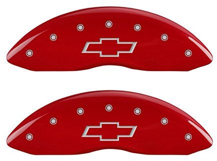 MGP Caliper Covers - Brake Caliper Covers 2015-2020 Chevrolet Suburban 2015-2020 Chevrolet Tahoe (2017-2019 Tahoe Premier STD brakes, non Brembo) Front and Rear Set -Bowtie Logo - Red