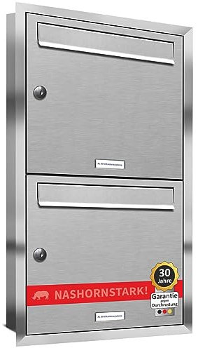 AL Briefkastensysteme, 2er Unterputzbriefkasten, Doppel-Briefkasten rostfrei, 2 Fach Briefkastenanlage modern, Edelstahl Postkasten