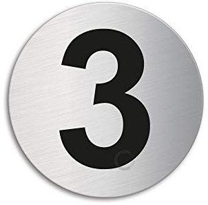 Türnummer 3 Schild Zimmernummer Edelstahl Ø 60 mm selbstklebend 7294-3