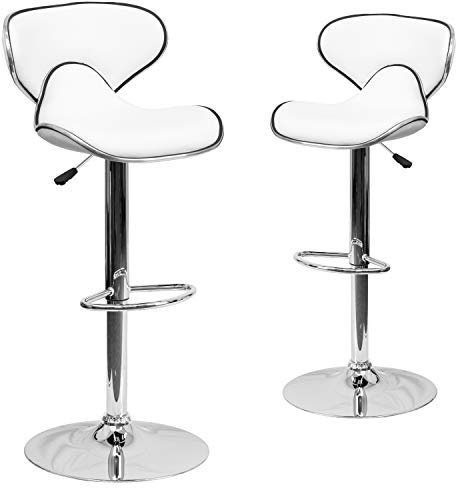 Flash Furniture Juego de 2 taburetes contemporáneos acogedores de Vinilo de Altura Ajustable con Base cromada, tapicería, Blanco, Juego de 2