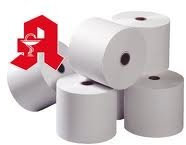 50 Stück Apothekenrollen, Bonrollen 76mm x 62m x 12mm Kern, mit Aufdruck Apothekenlogo Vorderseite