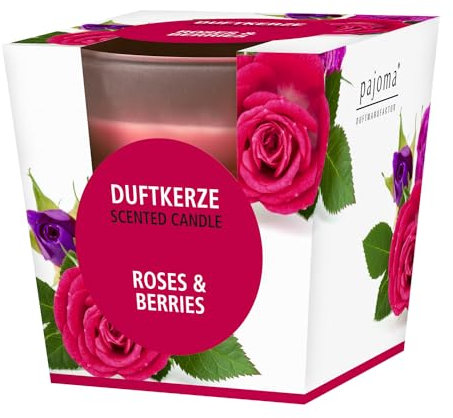 pajoma® Duftkerze, Roses & Berries - im satinierten Glas | 120g Wachsgewicht, Brenndauer: 25 Stunden, in edler Geschenkverpackung | Premium Qualität