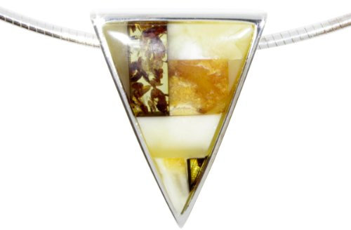 Ostsee-Schmuck Damen-Anhänger 925/000 Sterlingsilber mit Bernsteinmosaik inklusive Omegareif 1