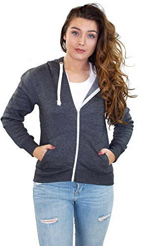 True Face Ladies Hoodie Zip Up Plain Womens Sweatshirt Fleece Full Zipper Hooded Long Sleeve Zipped Top Charcoal Large
