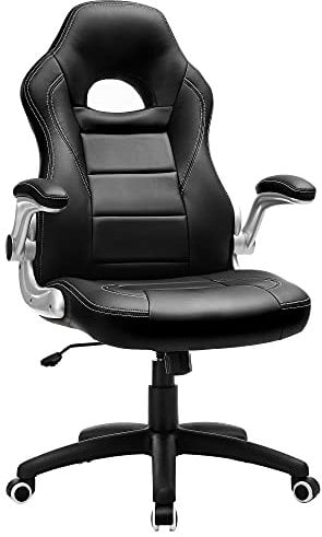 SONGMICS Bürostuhl Chefsessel Drehstuhl Computerstuhl Höhenverstellung office Stuhl Polsterung wegklappbare Armlehne, OBG28B, Schwarz