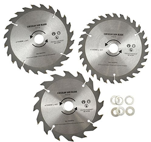 3pc 150mm Lames de scie circulaire TCT 16/24/30 TPI et Adaptateur réducteur Bagues TE866