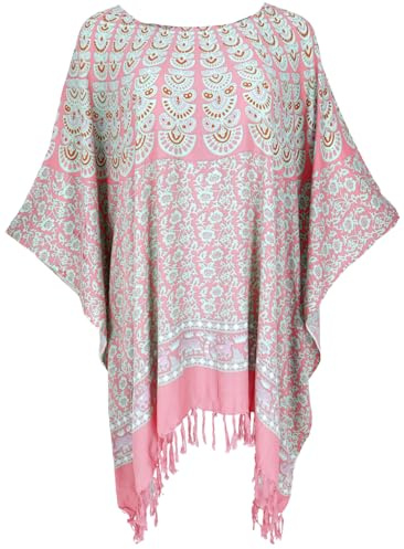 GURU SHOP Kaftan, Ibiza-Style Tunika, Boho Bluse, Damen Maxibluse, Strandtunika - Rosa