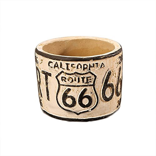 LANGUGU Circular Vintage Route 66 Ceramic Ashtrays Multifunction Ashtrays Plant Flower Pot for Home Coffee Pavilion Restaurant Bar Decoration (White)