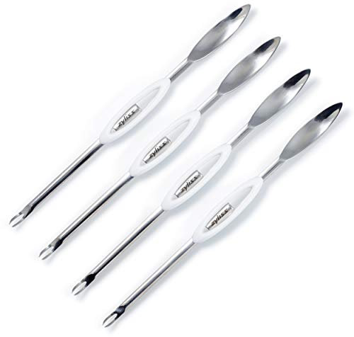 Zyliss E910042 Juego de 4 Tenedores para Marisco, 21cm, Plástico/Acero inoxidable, Blanco/Rojo, Cubiertos Especiales para Extraer Carne de Marisco, Apto Para Lavavajillas