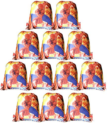 Qemsele Borse per bambini Borse Sacca 12 Pcs, Zaino con Coulisse Sacchettini del per Bambini e Adulti Festa di Compleanno Bambini bomboniare Borsa Sacchetto Festa (Spiderman, W10 * H12)