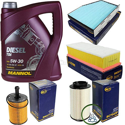 Filter Set Inspektionspaket 5 Liter MANNOL Motoröl Diesel TDI 5W-30 API SN/CF SCT Germany Innenraumfilter Luftfilter Ölfilter Kraftstofffilter