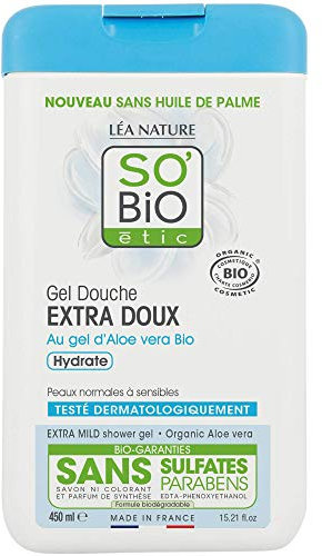 So'Bio Étic Extra weiches Duschgel mit Bio-Aloe Vera Gel, feuchtigkeitsspendend¹ 450 ml