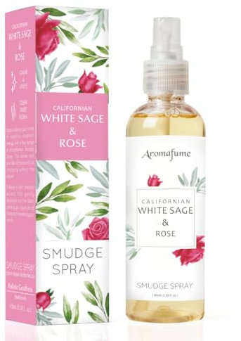 White Sage & Rose Smudge Spray by Aromafume | 100ml/3.3 oz | Sage Mist for Cleansing Negative Energy & Protection | Room Spray for Spiritual Cleansing, Smokeless Sage Smudging