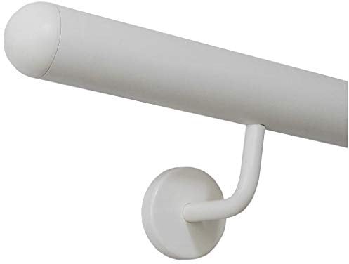 TIBU Handlauf Edelstahl weiß pulverbeschichtet 42,4 mm Geländer innen außen wetterfest, Länge 60 cm mit 2 Halter Enden halbrunde Kappe