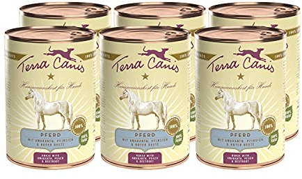 Terra Canis Pferd, Amaranth & Pfirsich - Classic Nassfutter, 6x400g I Premium Hundefutter in 100% Lebensmittelqualität Aller Rohstoffe I Reichhaltig & gesund, allergen- & getreidearm, glutenfrei