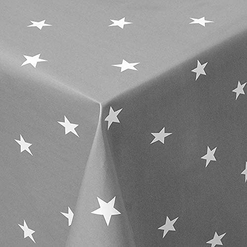 PVC Tischdecke Star grau Sterne Weiss Wachstuch · Breite & Länge wählbar · abwaschbare Tischdecke Weihnachten, Größe:130 x 170 cm