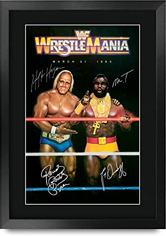 HWC Trading Wrestlemania 1 gerahmtes Autogrammbild für WWE- und WWF-Fans, gerahmt, 40,6 x 30,5 cm, gerahmt