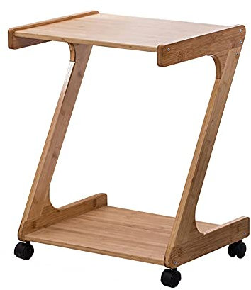 Mobiler Couchtisch Klein Beistelltisch mit Rädern Sofatisch Z-Tisch für Wohnzimmer Bambus Blumentisch 2-stufig Kaffetisch Möbel Endschreibtisch, Natural