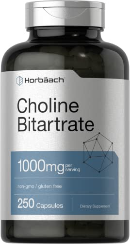 Horbaach Choline Bitartrate Supplement | 1000mg | 250 Capsules