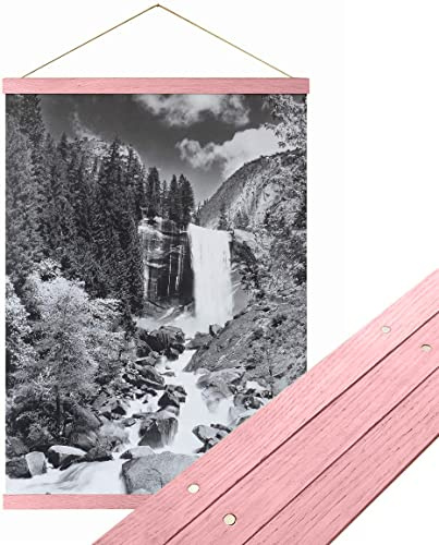 Urhome magnetische Posterleiste aus Holz für Bilder in Rosa, 61 cm Posterschiene Bilderrahmen für Wandbilder Poster Fotos Bilderleiste