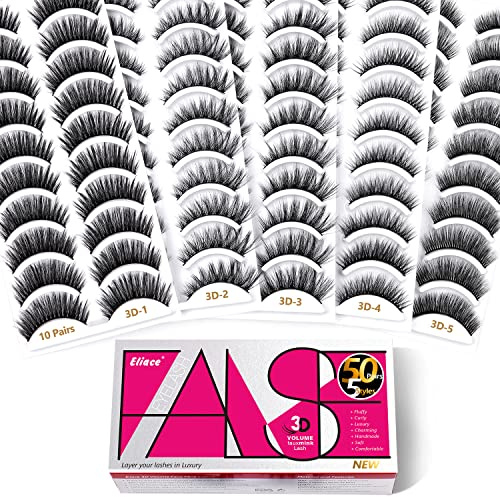 Eliace False Eyelashes Natural look Cat Eye Lashes NEW 50 Pairs 5 Styles