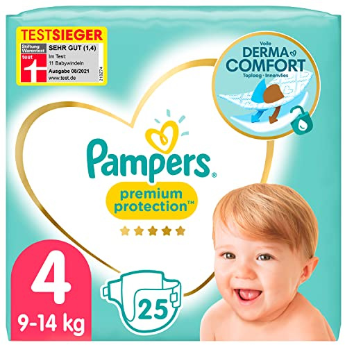 Pampers Baby Windeln Größe 4 (9-14kg) Premium Protection, Maxi, 25 Stück, SINGLE PACK, bester Komfort und Schutz für empfindliche Haut
