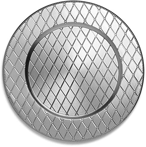 Silver Charger Plates Diamond Design, 13” Elegant Chargers, Set of 6, Hand Finished (Finish May Vary) Silver Chargers for Dinner Plates & Bowls, Perfect for Weddings, Parties, Anniversary, Holidays