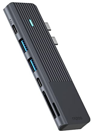 Rapoo UCM-2003 USB-C Multiport Adapter für MacBook, Kompatibel mit USB-C Multifunktionsanschluss, 100W Power Delievery, 4k HDMI, USB-C, 2 USB-A 3.0 Datenports, SD/microSD Speicherkartenleser