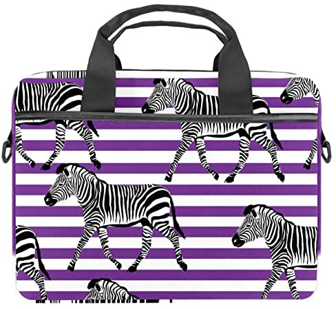 Zebra Modello Del Computer Portatile Spalla Messenger Bag Crossbody Cartella Messenger Sleeve per 13 13.3 14.5 Pollice Laptop Tablet Proteggere Tote Bag Caso, Motivo a righe bianche viola zebrate,