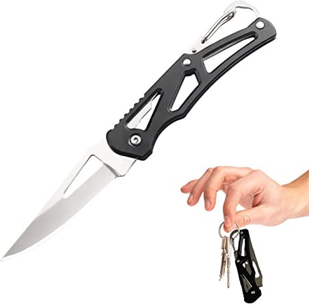 SEMINISMAR Faltmesser Schlüsselanhänger, Camping Faltmesser, Edelstahl Faltmesser, kleines Taschenmesser, Mini Faltmesser, multifunktionales Faltmesser, verwendet für Outdoor Camping,Schwarz