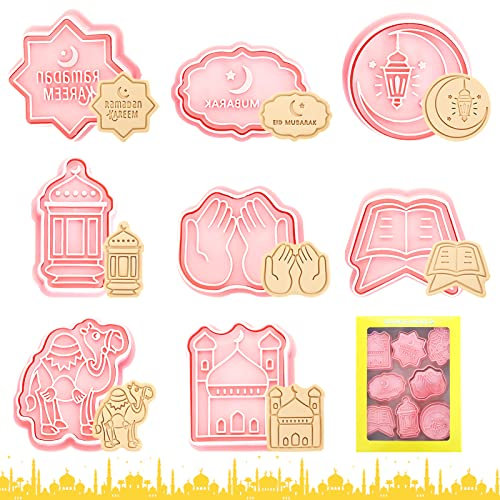 TOPJOWGA Emporte Pièces Eid Mubarak, 8 Pièces Eid Mubarak Biscuit Moule, Eid Mubarak Cookie Cutters, Emporte-pièces Plastique, Biscuit Moule pour Décoration de Biscuits Fondant Cookie Gâteau