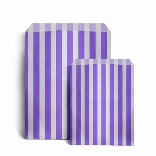 ezkart | 5x7 | Pack of 100 Assorted coloured striped paper bags Ideal for multiple occasions. Quality paper sweet bags (Purple, 5x7-100 Bags)
