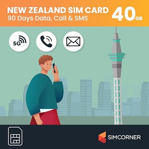 SimCorner New Zealand Travel SIM Card (40GB, 90 Days) - OneNZ SIM w/Unlimited NZ Minutes - Tethering/Hotspot Ready 3-in-1 Card: Standard, Micro, Nano SIM for Unlocked Phones