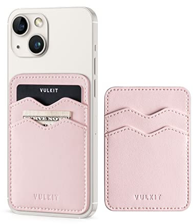 VULKIT Phone Card Holder Slim Leather Adhesive Card Holders for Men or Women RFID Blocking Credit Card Sleeves Sticker for Smartphone (Pink)