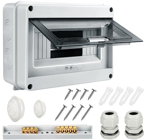 Miiepls Verteilerkasten Aufputz, IP65 Wasserdicht, ABS Material, Messingklemmen, 8 Module, Garten, Außenbereiche, Villen, Ladesäulen
